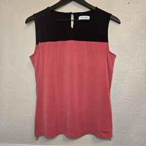 Calvin Klein Sleeveless Side Zip Two‎ Tone Colorblock Red Womens Top Medium